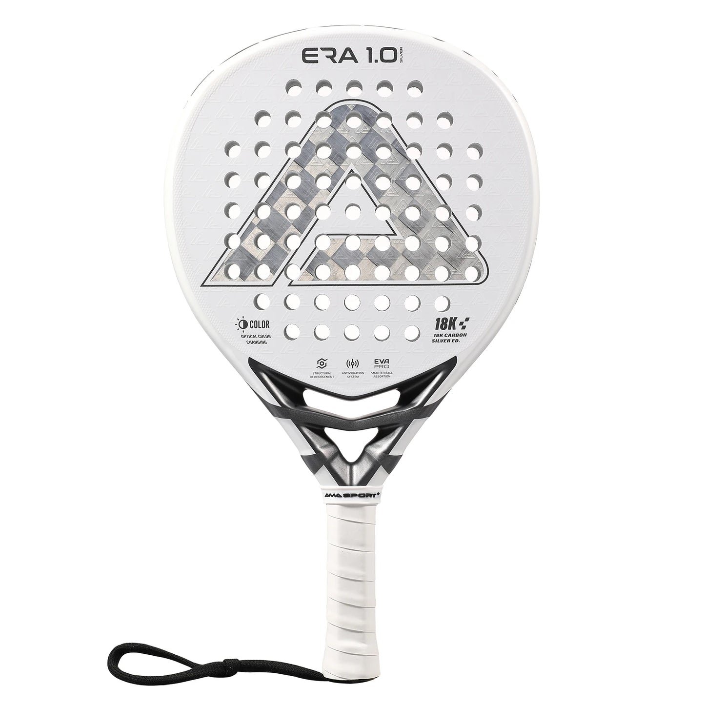 18K Carbon Silver Padel Racket with 3D Textured Surface,Smartstrap Technology Padel for Spin,Advanced Pala De Padel