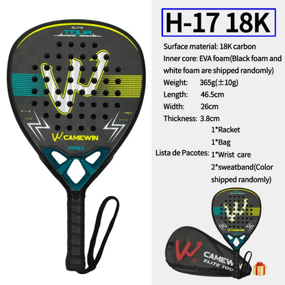 18K Carbon Fiber Padel Racket with EVA Elastic Memory Foam Core - Lightweight Tennis Paddle