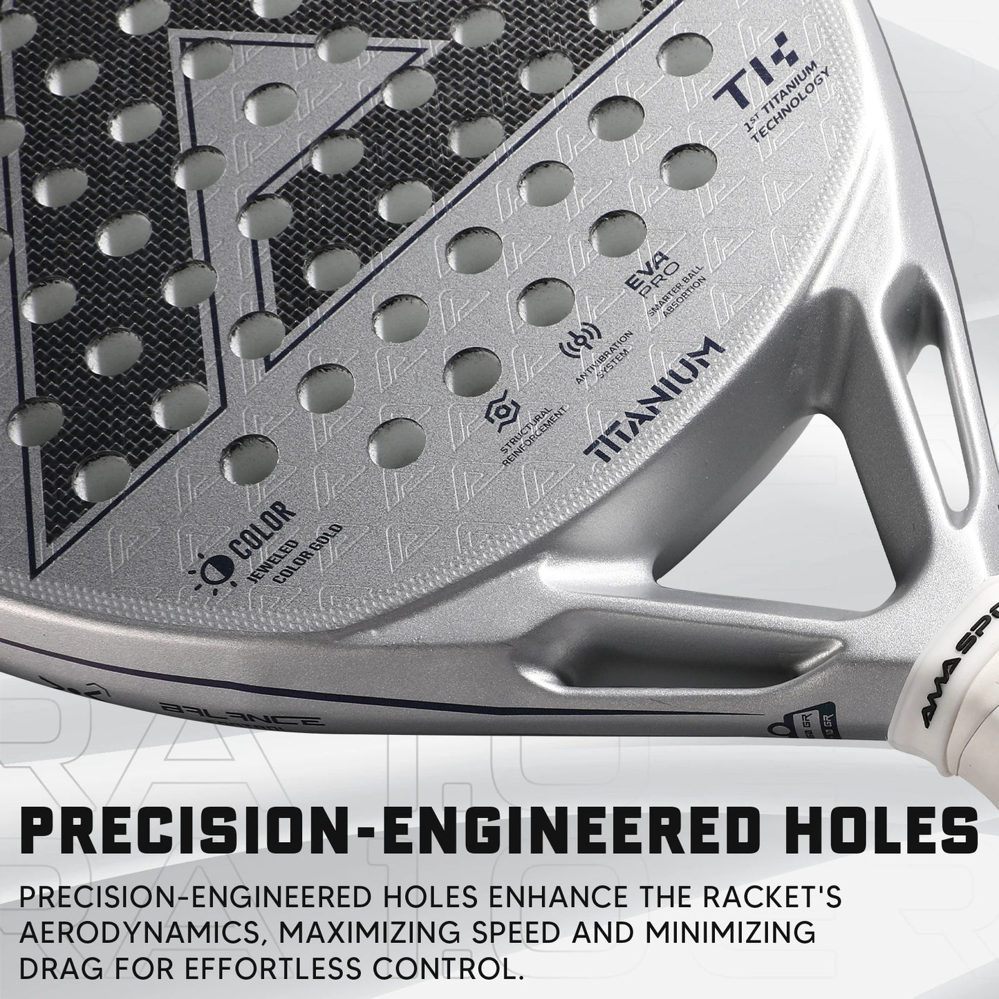 1St Titanium Silver Surface Padel Racket with Precision Holes,Intelligence Rebound Cork High-Performance Pala De Padel