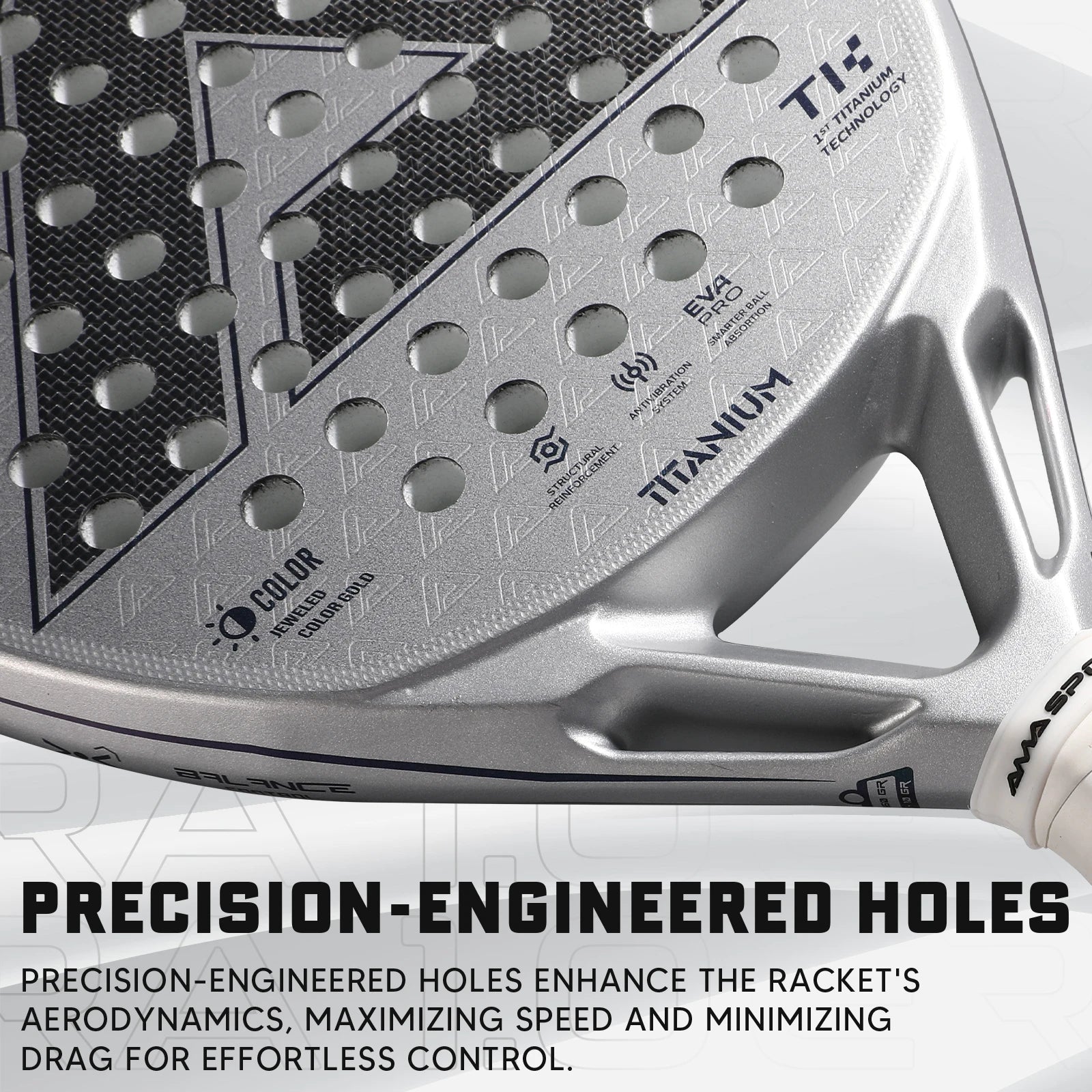 1St Titanium Silver Surface Padel Racket with Precision Holes,Intelligence Rebound Cork High-Performance Pala De Padel