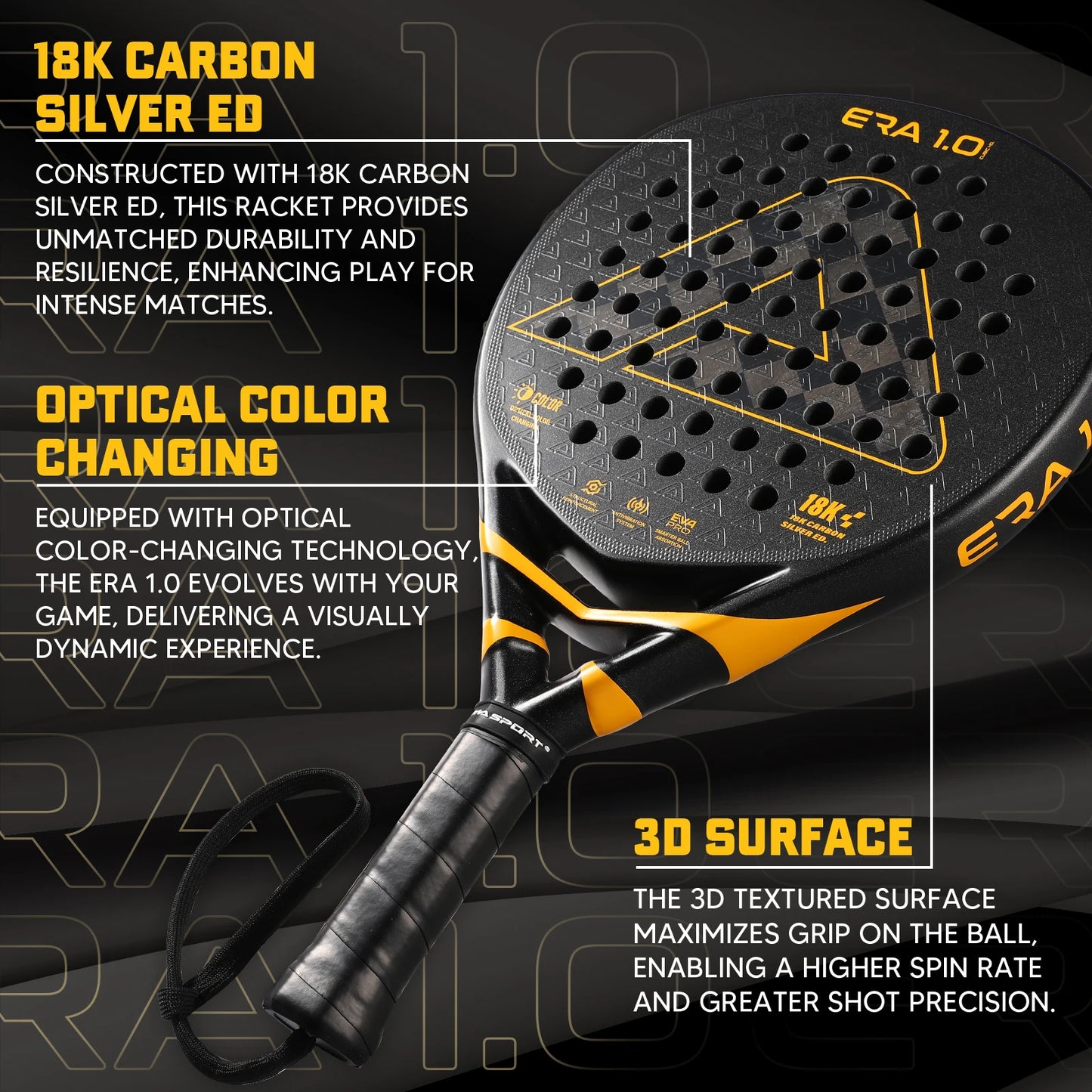 18K Carbon Silver Padel Racket with 3D Textured Surface,Smartstrap Technology Padel for Spin,Advanced Pala De Padel