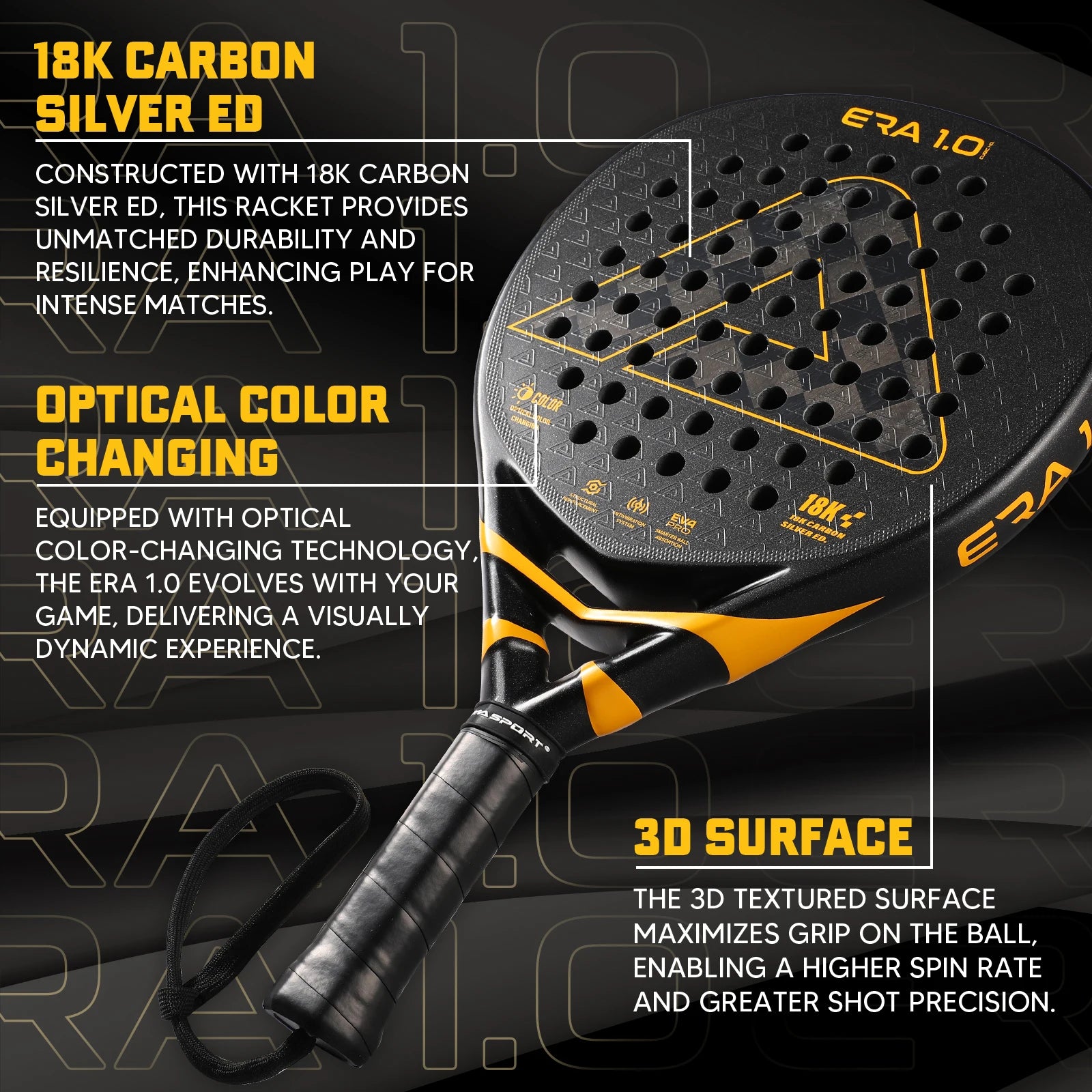 18K Carbon Silver Padel Racket with 3D Textured Surface,Smartstrap Technology Padel for Spin,Advanced Pala De Padel