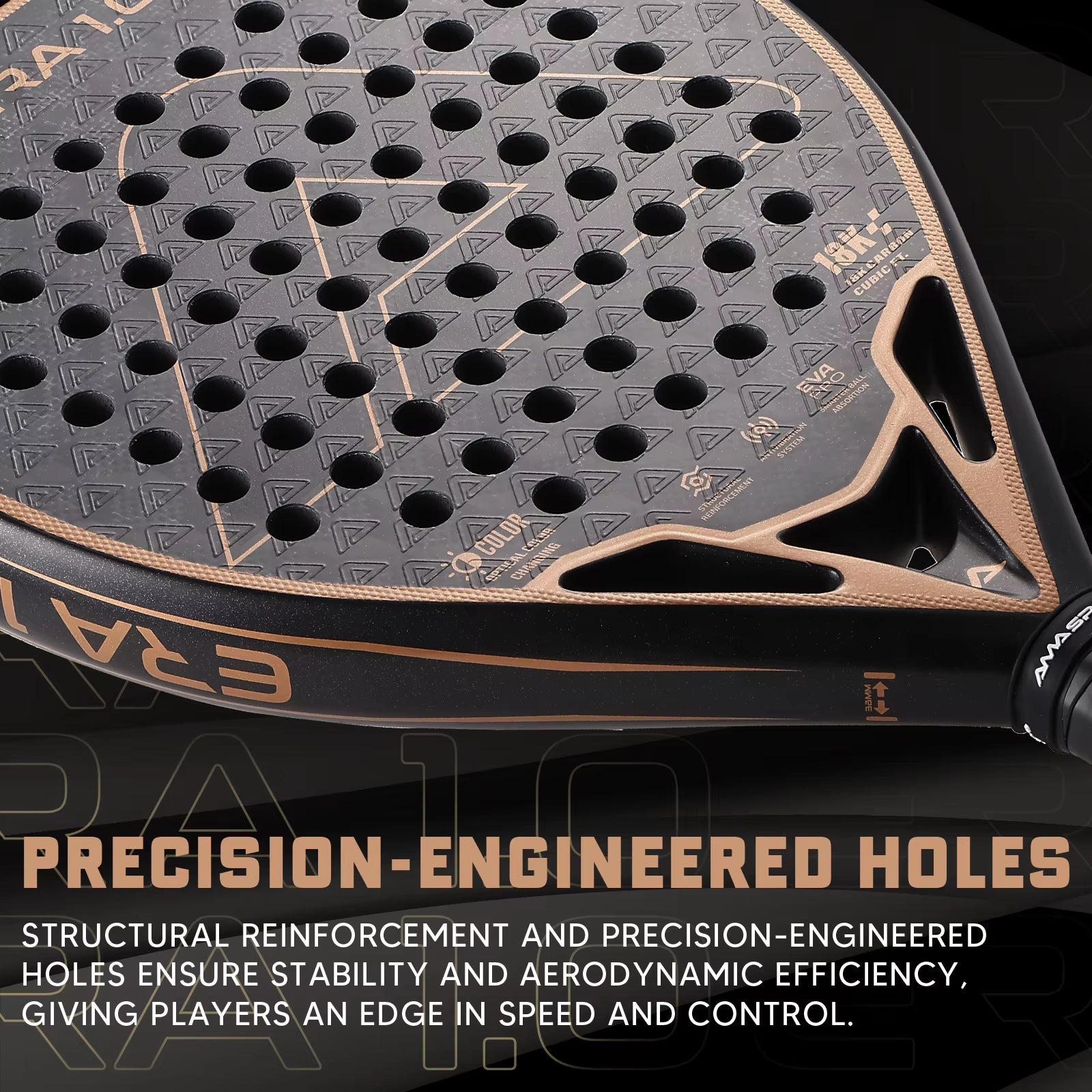 18K Carbon Cubic Padel Racket Diamond Shape with 3D-Textured Surface Smarter System for Enhanced Control Padel Racquet