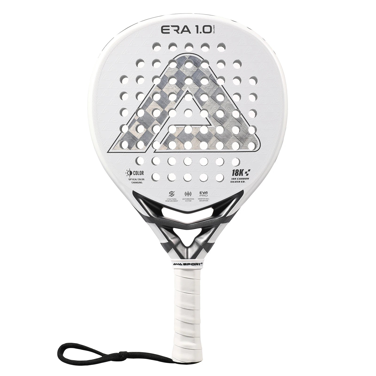 18K Carbon Silver Padel Racket with 3D Textured Surface,Smartstrap Technology Padel for Spin,Advanced Pala De Padel