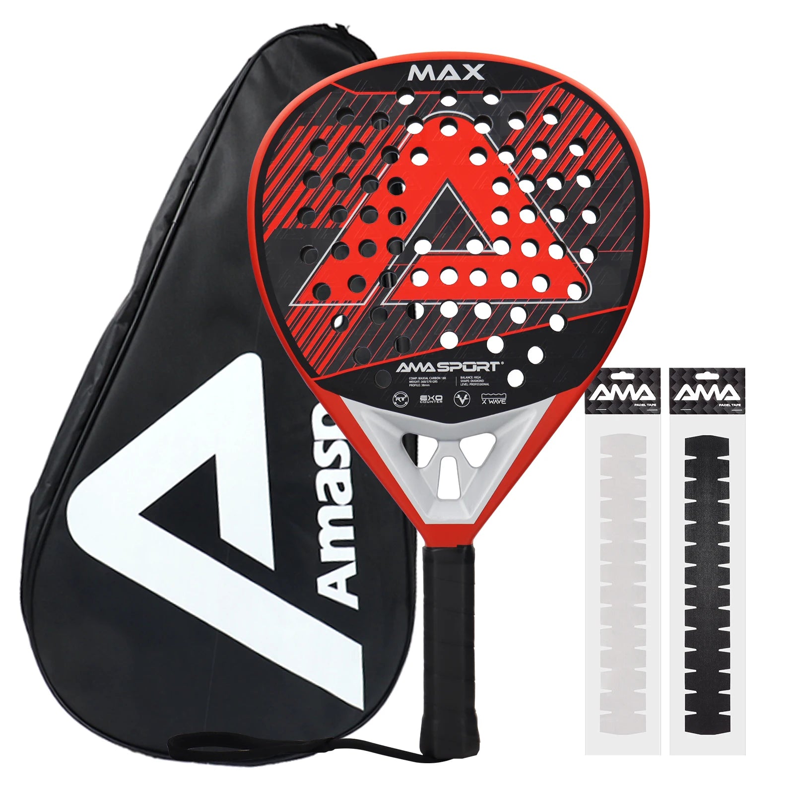 AMASPORT 12K/18K Carbon Fiber Padel Racket Tennis Soft EVA Padel Tennis Racquets for Sports Fitness and Outdoor Activities