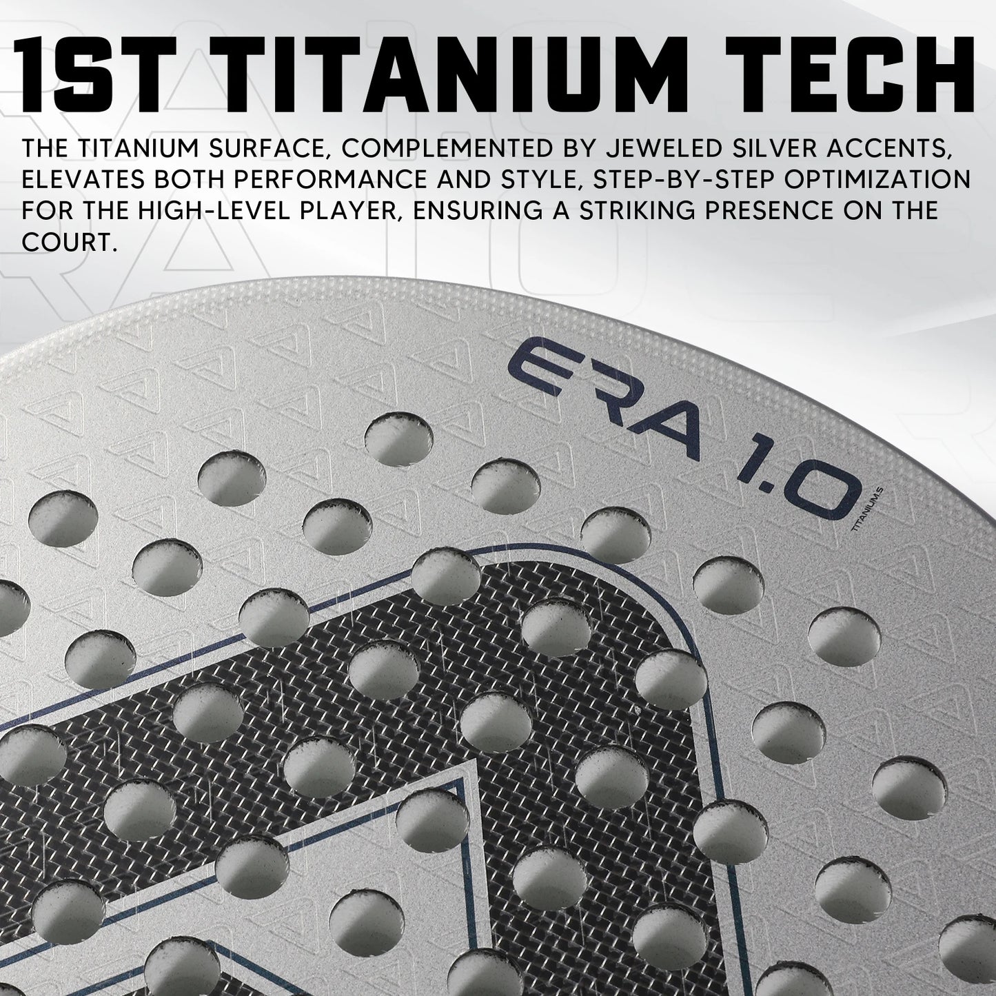 1St Titanium Silver Surface Padel Racket with Precision Holes,Intelligence Rebound Cork High-Performance Pala De Padel
