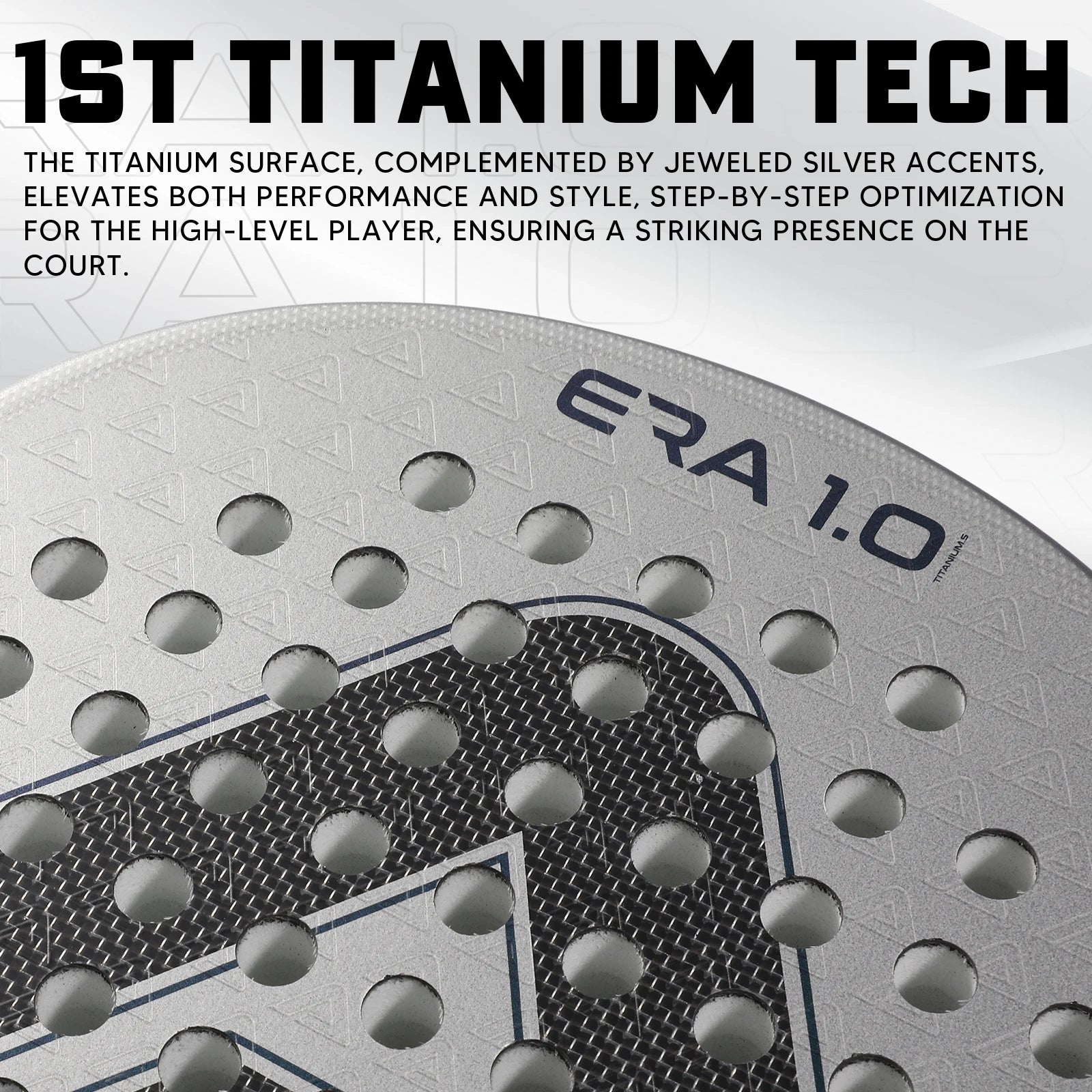 1St Titanium Silver Surface Padel Racket with Precision Holes,Intelligence Rebound Cork High-Performance Pala De Padel