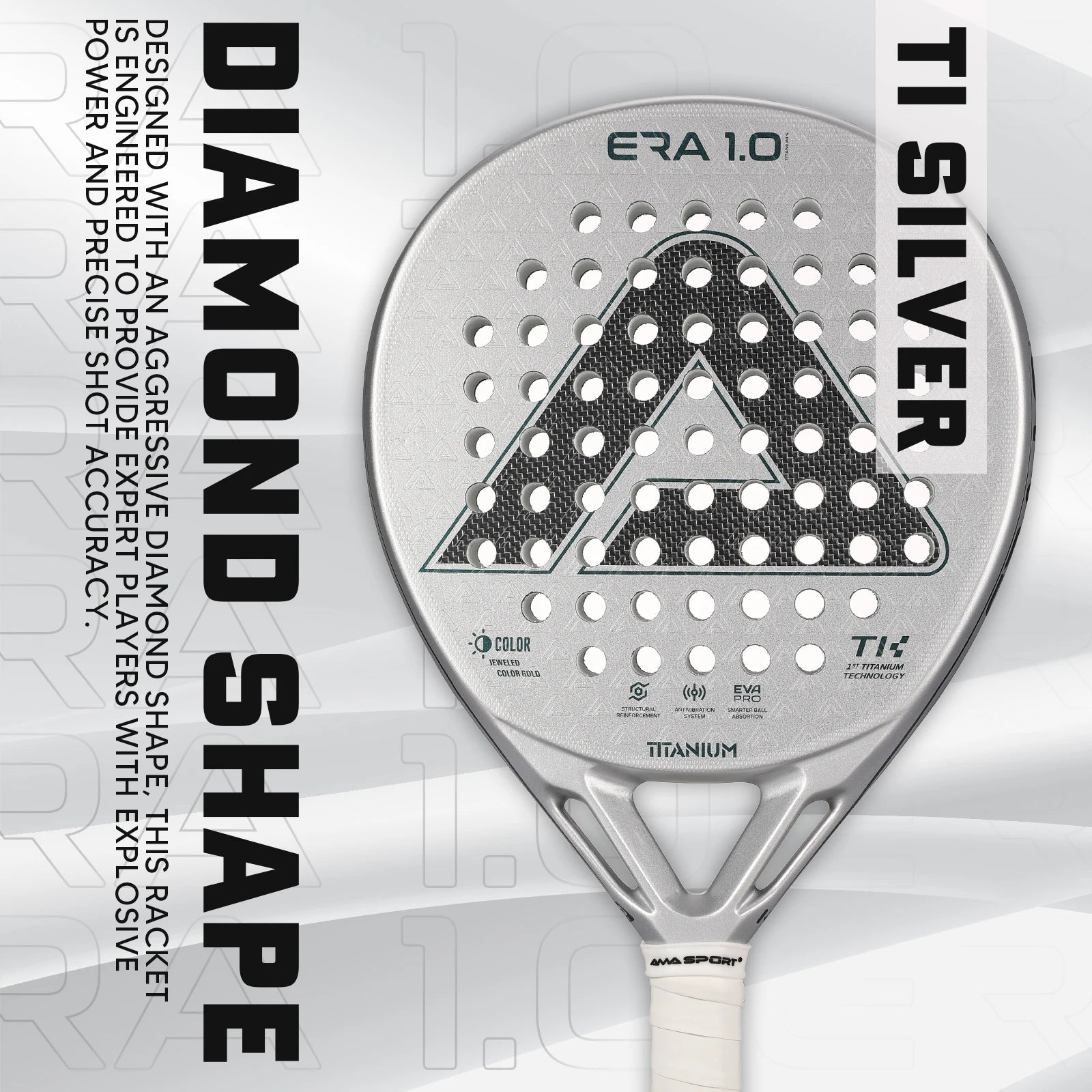 1St Titanium Silver Surface Padel Racket with Precision Holes,Intelligence Rebound Cork High-Performance Pala De Padel
